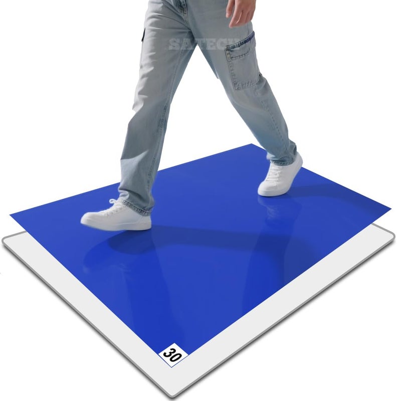 SATECH Sticky/Tacky/Adhesive Mat 24" x 36" Blue with Non-Slip Base (Case of 3 Mats,30 Sheets Each,with Frame) for Cleanroom Laboratory Hospital Construction Home - Image 1